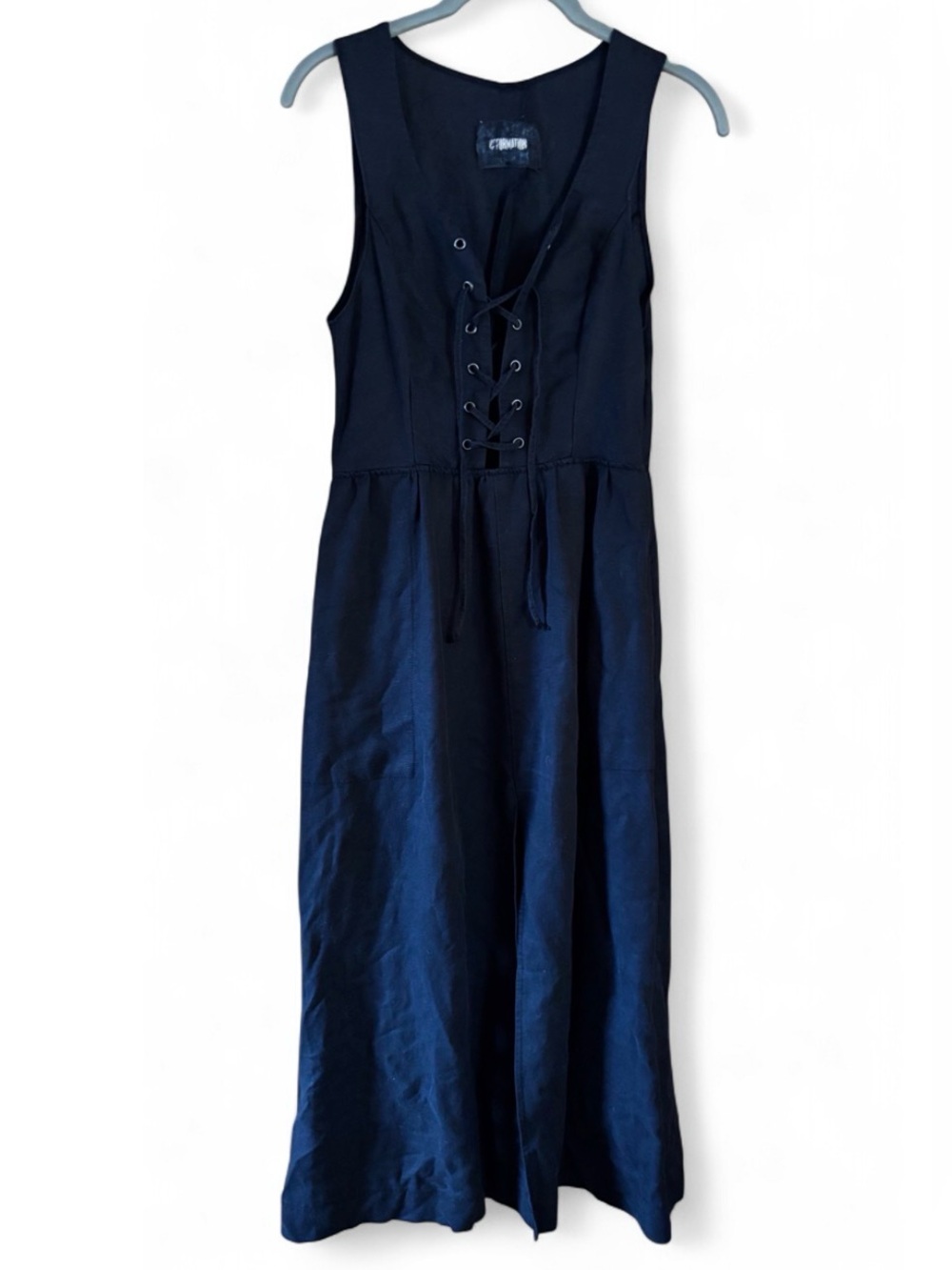 Reformation Women's Sleeveless Dress Lace Up Front Center Slit Sz 4 Linen Casual